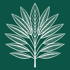 Stylized outline illustration of a tropical palm leaf perfect for summer and nature themed designs