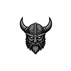 Grayscale Viking Warrior Esport Mascot Vector Illustration with Horned Helmet and Beard