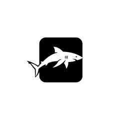 Minimalist White Shark Silhouette Vector Illustration on Black Rounded Square Background