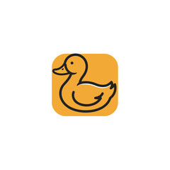 Minimalist Outline Duck Vector Illustration in Warm Orange Rounded Square