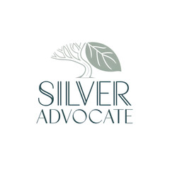 Silver advocate logo featuring a tree and leaf design in muted tones