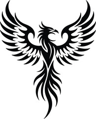 Elegant black phoenix with outstretched wings a striking silhouette on transparent background