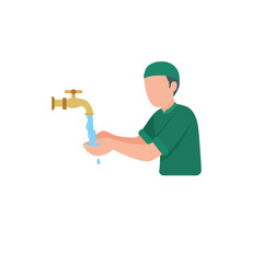 Muslim Man Performing Wudu – Islamic Ablution before Prayer Vector Illustration