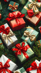 christmas red and green gift boxes background