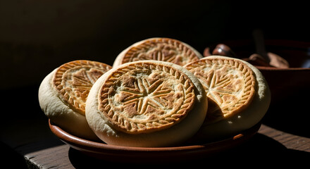 Artisan Bread Creations Displayed On A Ceramic Plate, Close Up Composition