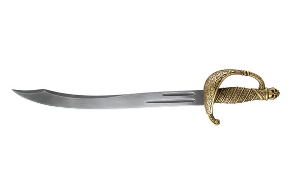 Pirate cutlass sword with ornate golden hilt