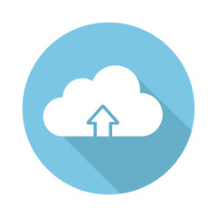 Cloud Upload Icon Blue Circle White Cloud Arrow Up Data Transfer File Sharing Online Storage Modern Design Web Symbol