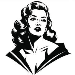 Elegant woman portrait with vintage hairstyle on transparent background silhouette