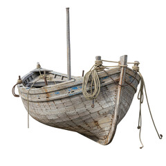 Old weathered wooden fishing boat with peeling paint