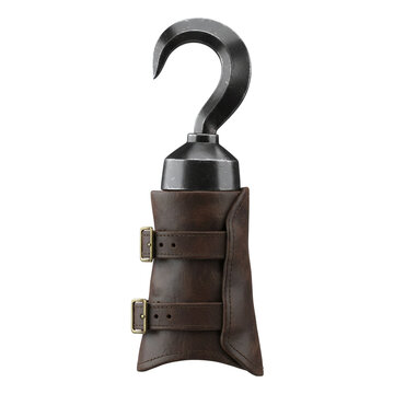 Realistic pirate hook with leather bracer and buckles