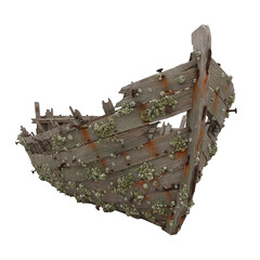 Decaying wooden shipwreck hull covered in barnacles