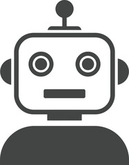 Simple black robot head icon with a body on transparent background silhouette