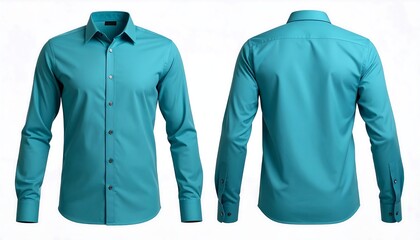 Teal button-up shirt, front and back view
