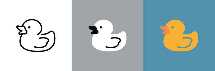 アヒルのカラーとモノクロアイコンセット