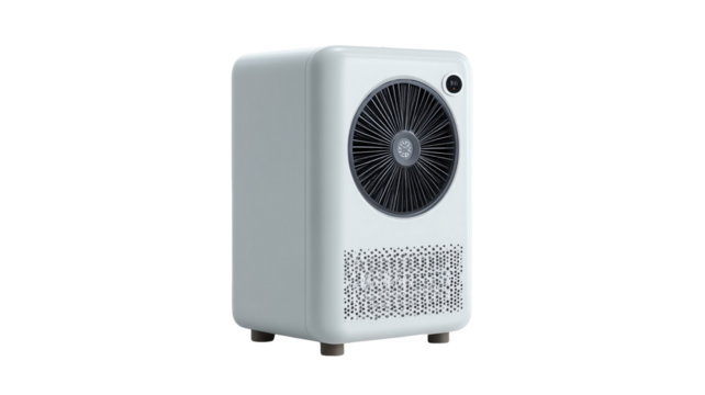 Modern air purifier with circular vent and compact rectangular body for clean indoor environment isolated on white background
