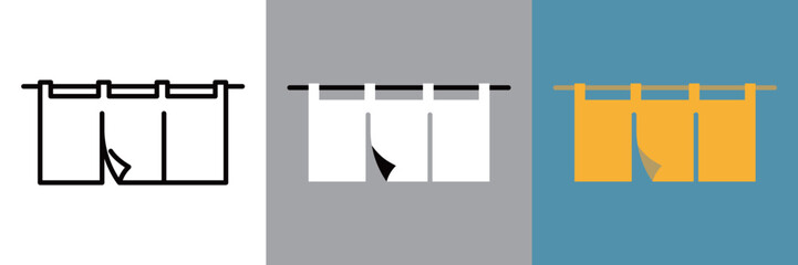 お店の暖簾のカラーとモノクロアイコンセット