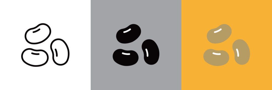 豆のカラーとモノクロアイコンセット