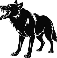 Detailed black wolf head roaring sharp teeth dynamic pose on transparent background silhouette