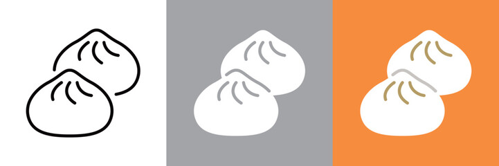 肉まんのカラーとモノクロアイコンセット