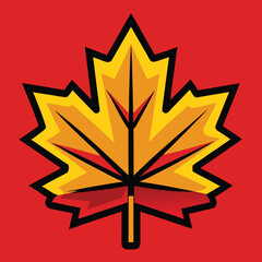 Bold outline illustration of a single maple leaf in vibrant autumn colors