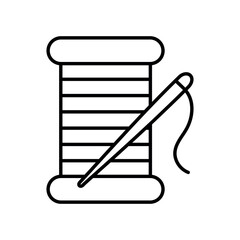 An illustration of a black icon of cutting and sewing attributes on a white background