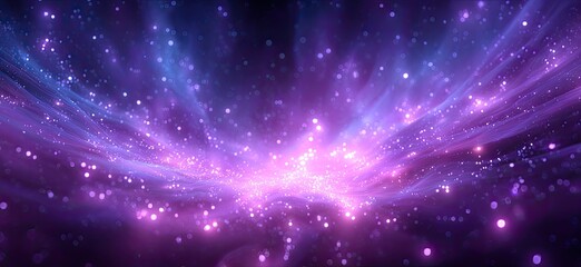 Fototapeta premium Cosmic Swirl Nebula With Sparkling Purple And Blue Light Particles And Streaks In Deep Space With Bright Center
