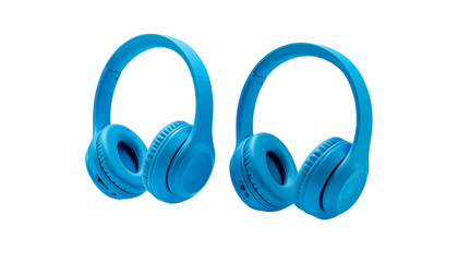  Dual variations of blue over-ear headphones isolated on transparent background