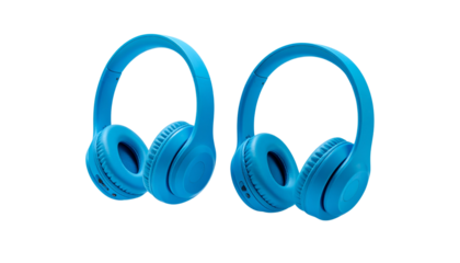 Dual variations of blue over-ear headphones isolated on transparent background