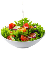 Fresh vegetable salad splash isolated on white background