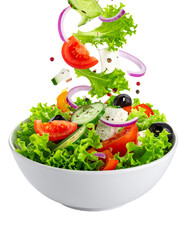 Fresh vegetable salad splash isolated on white background