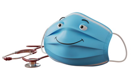 3d icon of cartoon face mask with stethoscope isolated on transparent background, a playful representation of healthcare