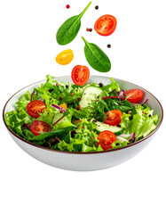 Fresh vegetable salad splash isolated on white background