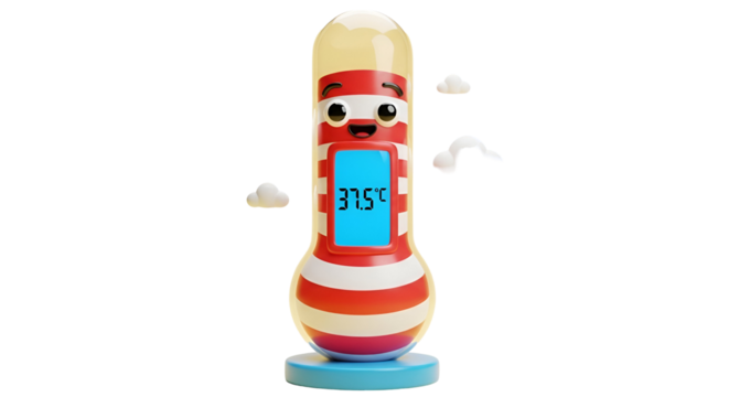 3d icon of cartoon thermometer isolated on transparent background cute medical device with digital display showing temperature