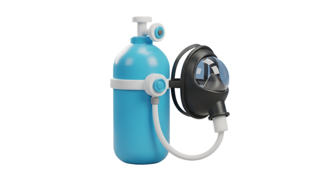 3d icon of cartoon oxygen tank isolated on transparent background medical equipment for breathing assistance and therapy