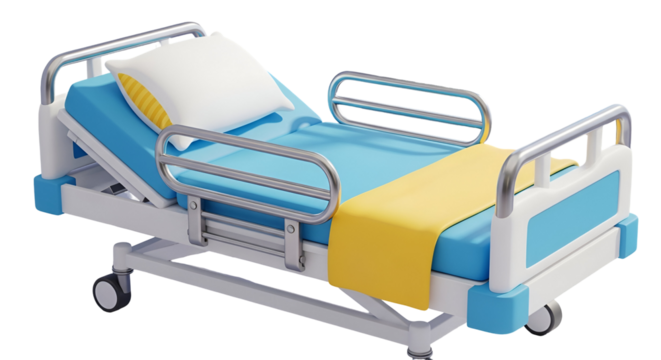 3d icon of cartoon hospital bed isolated on transparent background for patient comfort and medical recovery concept