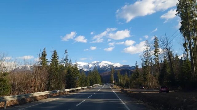road to Zakopane with a view of Tatra Mountains, Poland