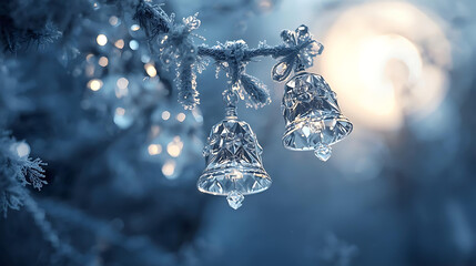  Silver Bells and Snowy Pine Branches Creating a Shiny Holiday Mood