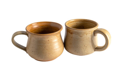  Dual variations of earthenware terracotta tea cups isolated on transparent background