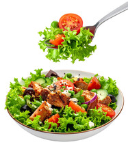 Fresh vegetable salad splash isolated on white background