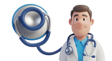 3d icon of cheerful doctor with stethoscope isolated on transparent background, a symbol of health and wellbeing