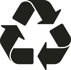 Black recycle symbol icon with three chasing arrows on transparent background silhouette