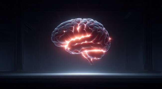 Digital Brain Lifting Weights in Dark with Red and Blue Illumination