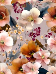 Seamless Pattern Vibrant floral pattern with diverse blooms.