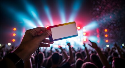 Hand holding a blank ticket at a concert