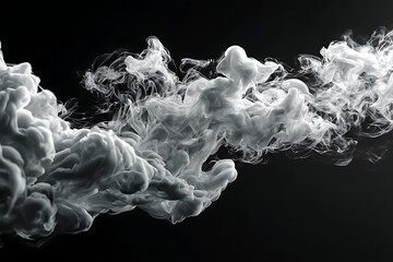 Fototapeta premium Abstract billowing white smoke cloud against a stark black backdrop creating a dynamic contrast