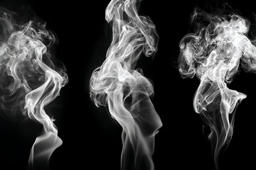 Three plumes of white smoke rising against a stark black background creating an ethereal effect
