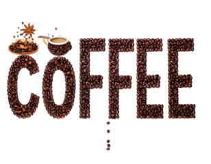 Coffee Word Made from Coffee Beans Forming Text Design, Isolated on Transparent Background, PNG