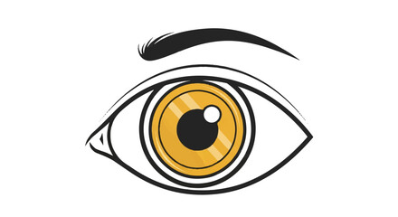Obraz premium A detailed illustration of a human eye with a yellow iris and black pupil on a white background.