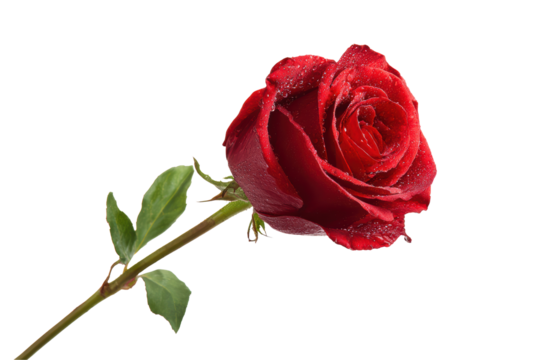 A single red rose with a green stem. The rose is the only object in the image, png