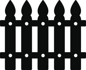 Black picket fence illustration with pointed tops on transparent background silhouette